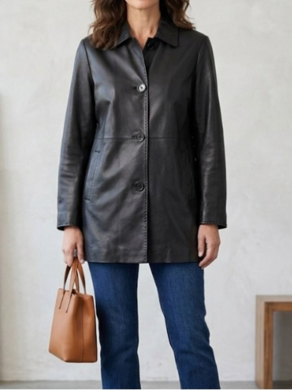 Worthington‎ Black Soft Lambskin Leather Button Up Jacket Size L NWT